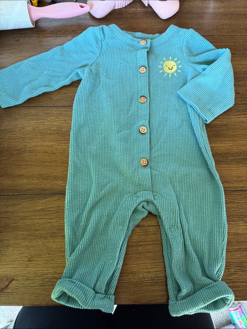 Teal Ribbed Baby One-Piece with Sunny Embroidery